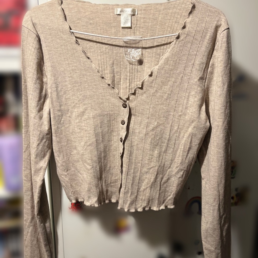 Bozzolo Cream Long Sleeve Crop Blouse